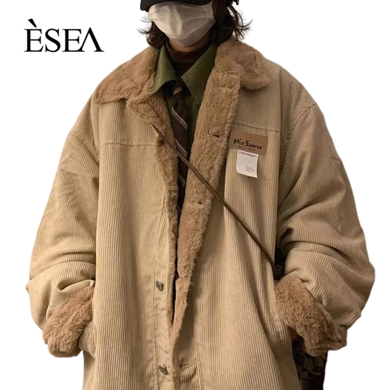 Esea Áo Khoác Len Lông Cừu Dày Dặn Phong Cách hong kong Thời Trang Mùa Đông Cho Nam Và Nữ