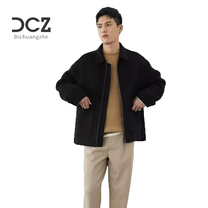 DICHUANGZHE Áo khoác len nam có khóa kéo thời trang Hàn Quốc mới, áo khoác ấm áp và mềm mại