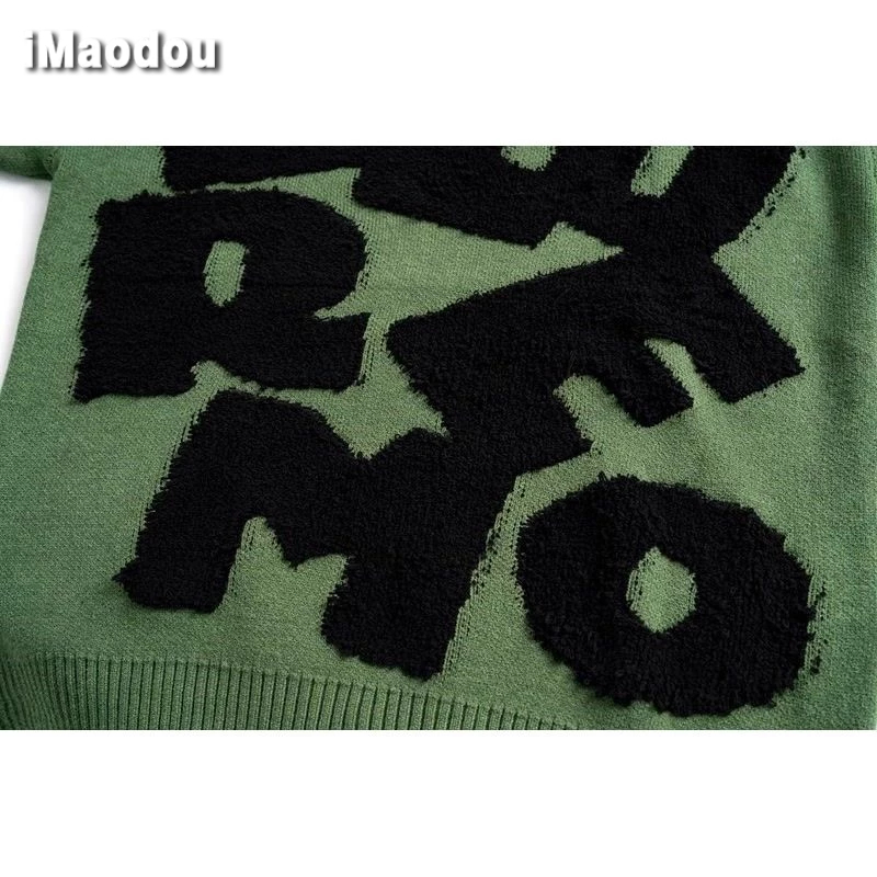 IMaodou Áo sweater Dệt Kim Dáng Rộng Thêu Chữ Phong Cách hip hop Đường Phố Mỹ Cá Tính Cho Nam