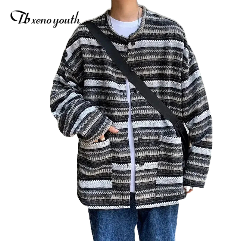 Vòng Đeo Tay Kiểu Cổ Điển Thời Trang Sành Điệu| Áo Khoác cardigan Tay Dài Họa Tiết Kẻ Sọc Chất Lượng Cao Cho Nam