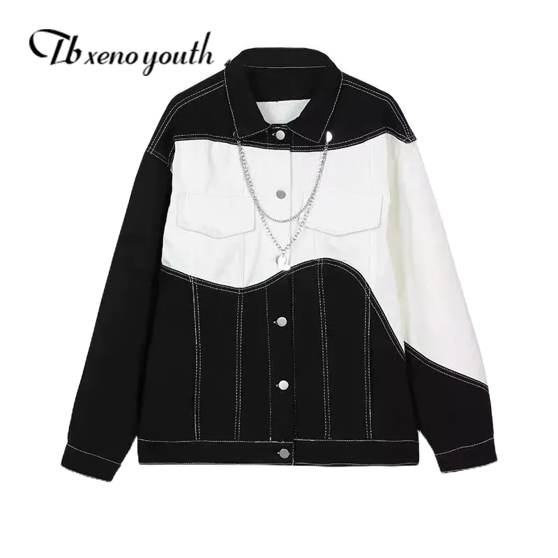 Áo khoác Tb xeno youth vải denim dáng rộng dài tay phong cách harajuku Nhật Bản chất lượng cao dành cho nam