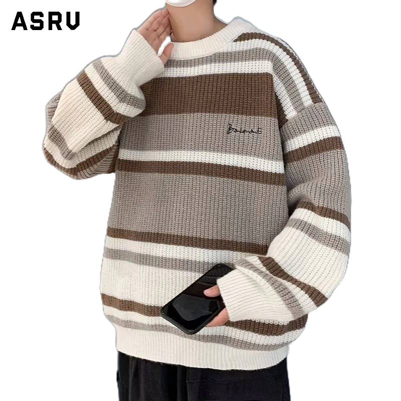 Asrv Áo sweater Dệt Kim Cao Cấp Phối Màu Tương Phản Thời Trang Thu Đông Dành Cho Nam