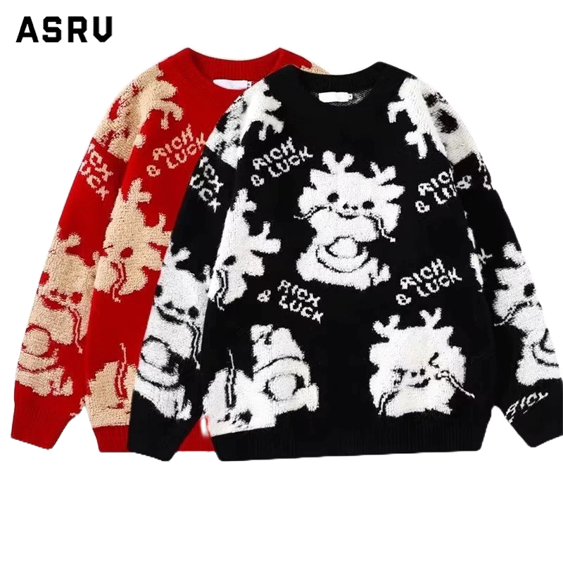 Asrv Áo sweater Dệt Kim In Hình Thời Trang Xuân Thu Phong Cách Đường Phố Hàn Quốc Cho Nam