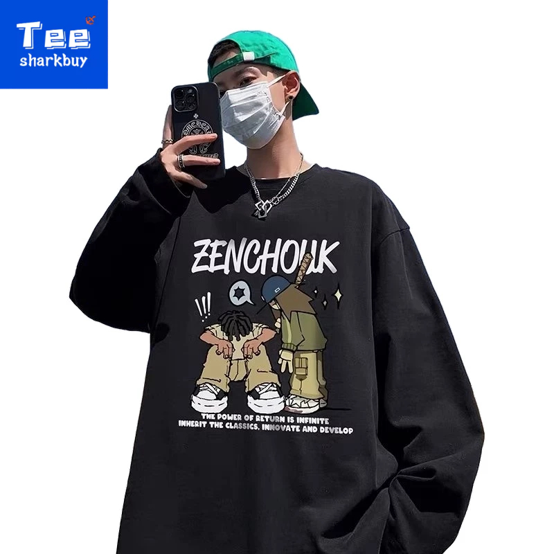 Áo sweater nam TEESHARKBUY áo nỉ tay dài vintage in hình Plus Size Unisex 100% Cotton M-5XL
