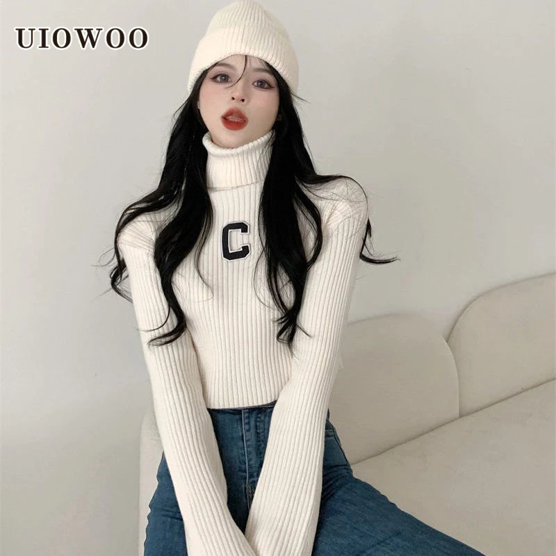 UIOWOO  MỚI Áo len tay dài cổ lọ dáng ôm thời trang cho nữ