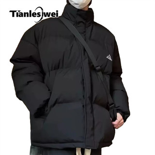 Áo khoác cotton dày dặn cổ đứng dáng rộng thêu họa tiết thời trang mùa đông cho nam và nữ