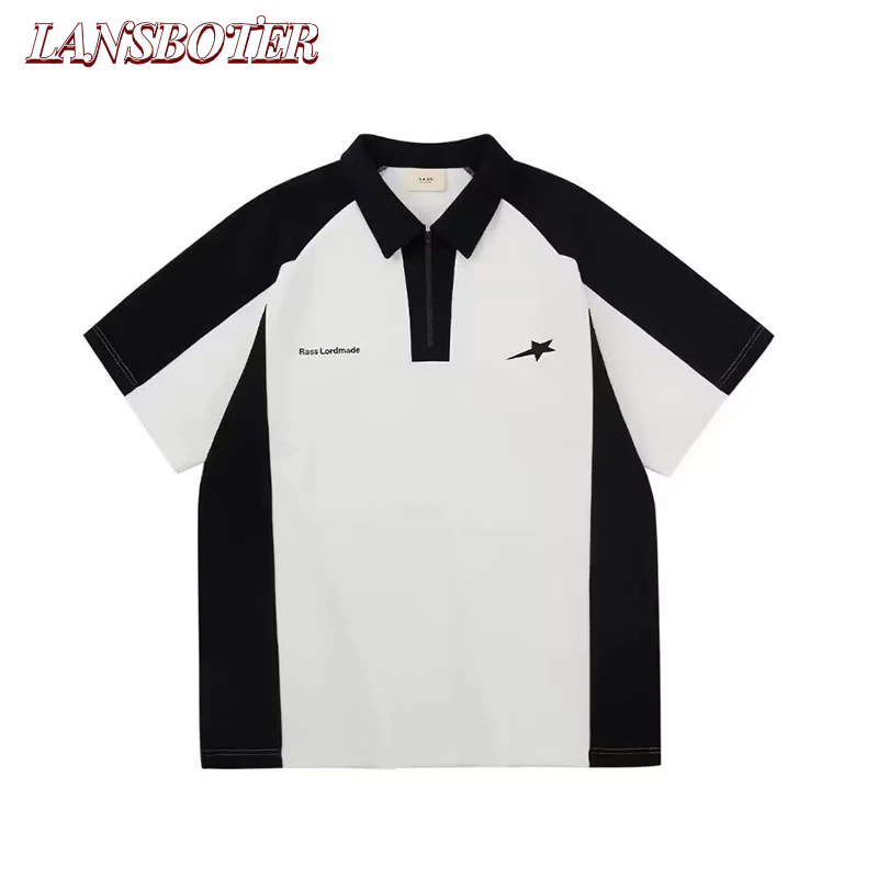 Lansboter Áo polo Dáng Rộng Tay Ngắn Phong Cách Thời Trang Nhật Bản Có Size m-2xl Dành Cho Nam Giới