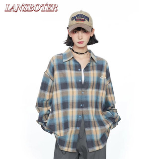 Lansboter áo sơ mi dài tay form rộng họa tiết ca rô thời trang dành cho nam