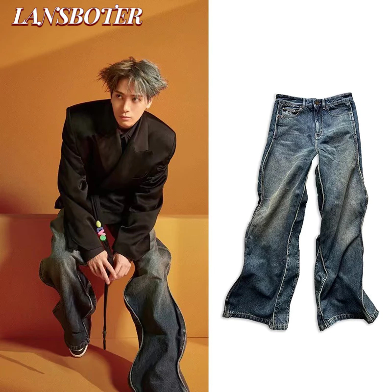 Lansboter Quần jeans Nam Dài Ống Rộng Thời Trang Hàn
