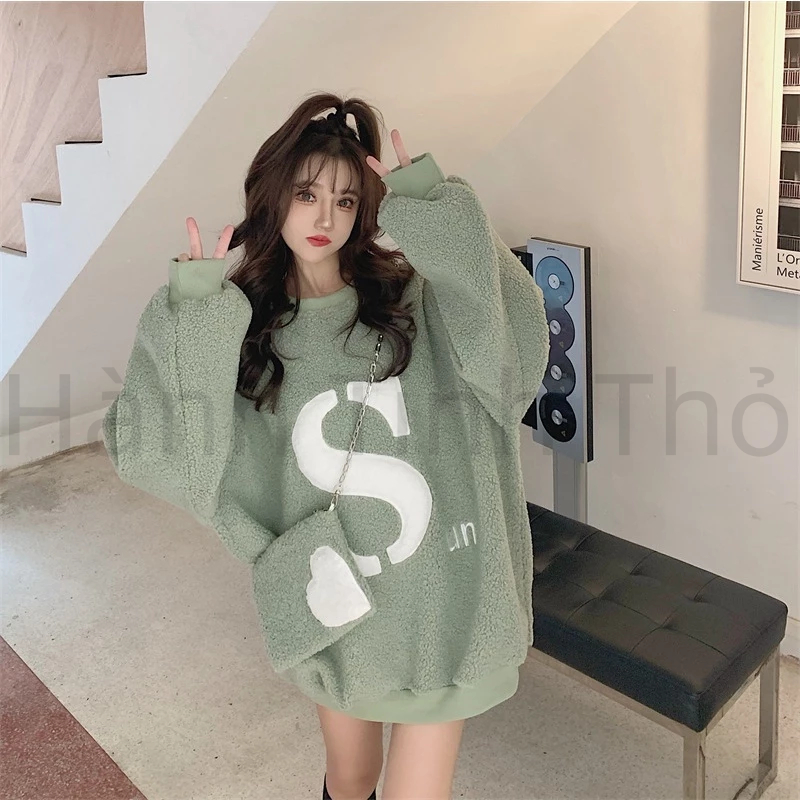 Áo sweater Lông Cừu Dày Lót Lông Cừu Dài Trung Bình Thời Trang Thu Đông 2023 Dành Cho Nữ