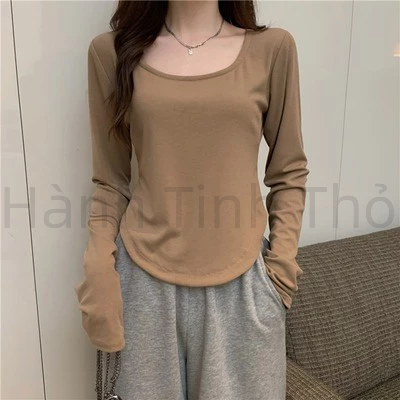 Áo Thun Tay Dài Dáng Ôm Phong Cách Thời Trang thiết kế bất đối Mới Cho Nữ