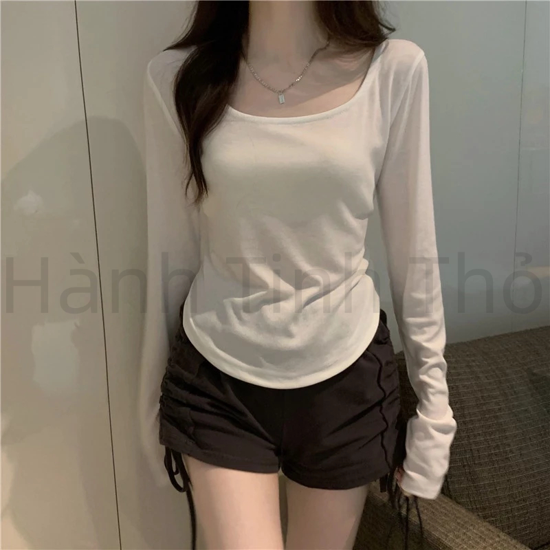 Áo Thun Tay Dài Dáng Ôm Phong Cách Thời Trang thiết kế bất đối Mới Cho Nữ