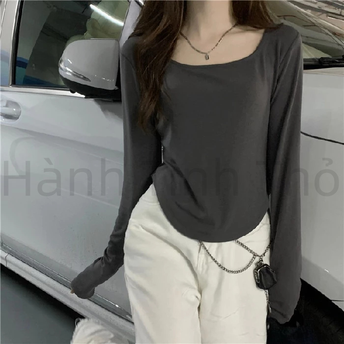 Áo Thun Tay Dài Dáng Ôm Phong Cách Thời Trang thiết kế bất đối Mới Cho Nữ