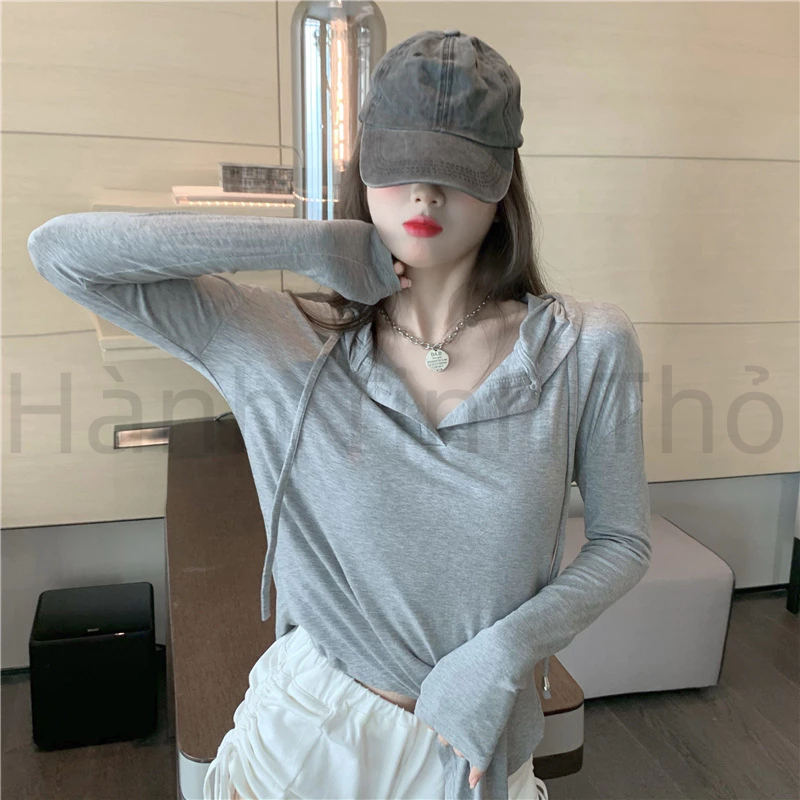 Áo Thun Chống Nắng Tay Dài Xẻ Tà Không Đều Phong Cách Mới Cho Nữ