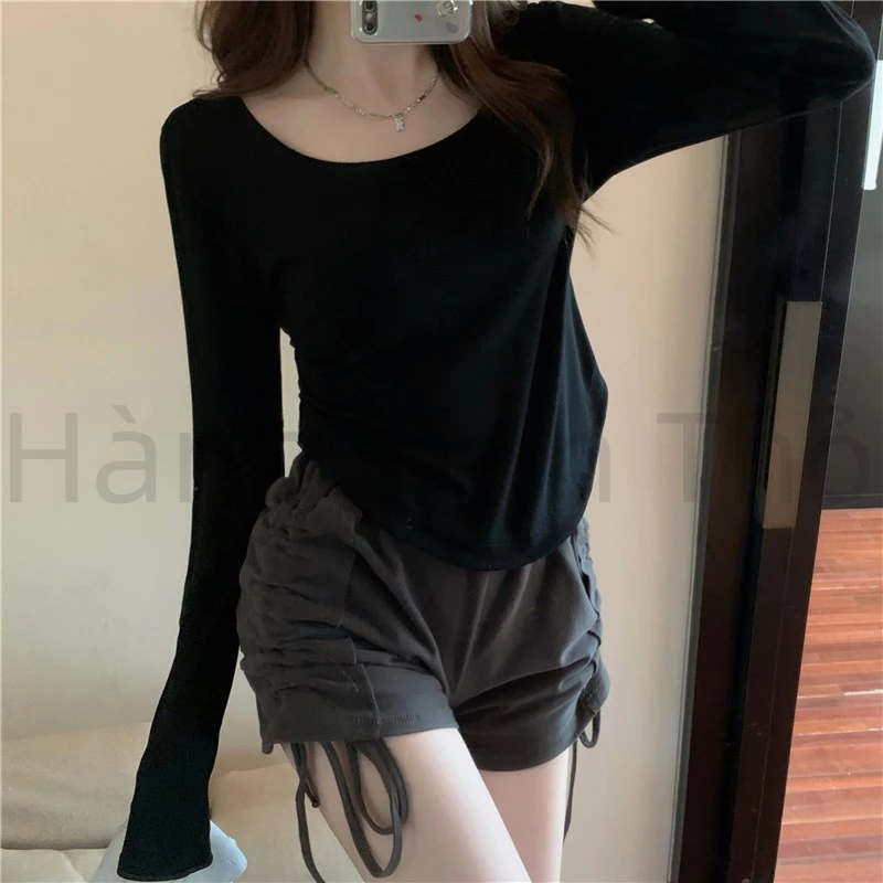 Áo Thun Tay Dài Dáng Ôm Phong Cách Thời Trang thiết kế bất đối Mới Cho Nữ