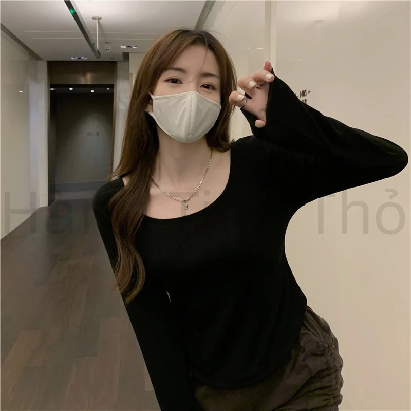 Áo Thun Tay Dài Dáng Ôm Phong Cách Thời Trang thiết kế bất đối Mới Cho Nữ