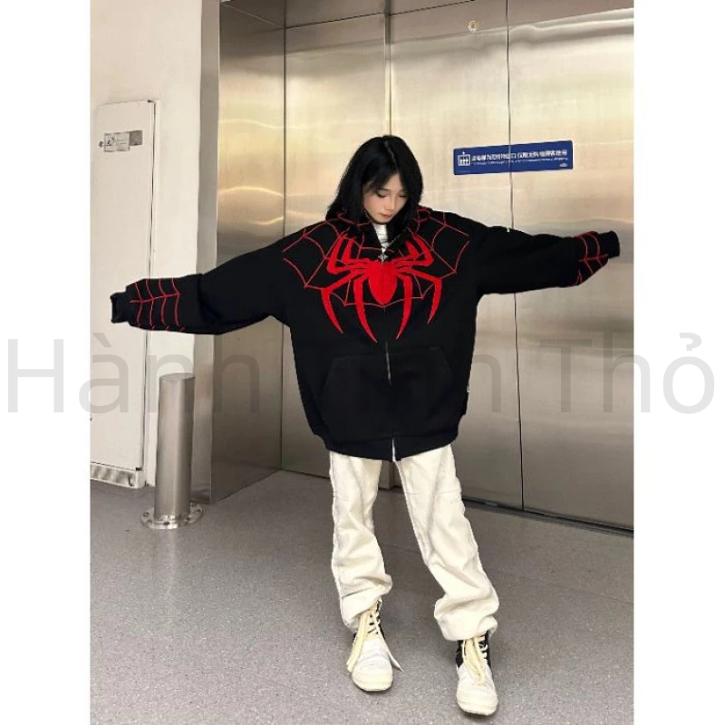 🔥Siêu Hottrend 🔥Áo Hoodie Người Nhện cardigan Thêu Họa Áo Khoác zip Tiết Người Nhện Phong Cách Mỹ Cá Tính Cho Nam Nữ