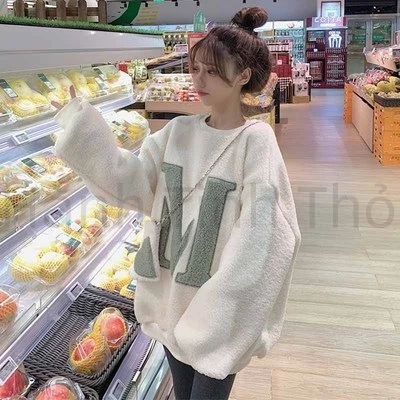 Áo sweater Lông Cừu Dày Lót Lông Cừu Dài Trung Bình Thời Trang Thu Đông 2023 Dành Cho Nữ