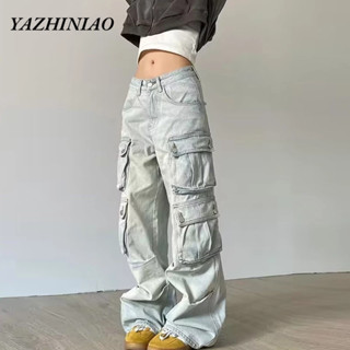  YAZHINIAO Quần Jean Dài Nhiều Túi Phong Cách retro Mỹ Cho Nam 