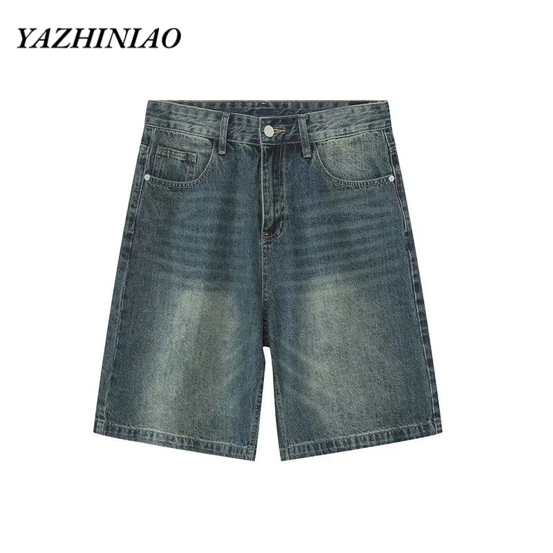 Yazhiniao Quần Short denim Dáng Rộng Cao Cấp Phong Cách Châu Mỹ Dễ Phối Đồ