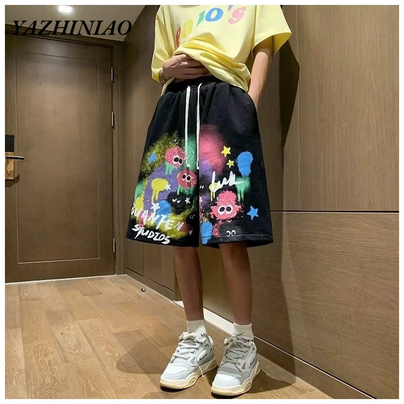 Yazhiniao Quần Short Dáng Rộng In Họa Tiết graffiti Chất Liệu Nhanh Khô Thời Trang Mùa Hè Cho Nam