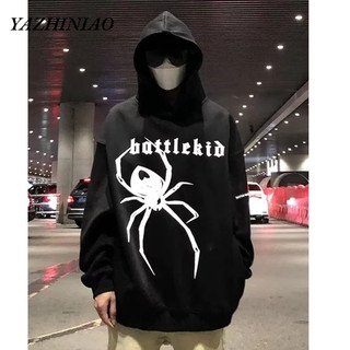 Yazhiniao Áo Khoác Hoodie Dáng Rộng In Hình Nhện Đen Phong Cách Hip Hop Đường Phố Mỹ Thời Trang Thu Đông Cho Nam Và Nữ