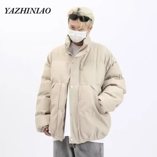  Yazhiniao Áo Khoác Da pu cotton Phong Cách retro Đường Phố Mỹ Cho Nam 