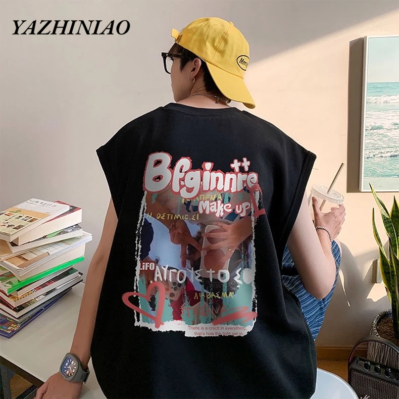 Yazhiniao Áo Thun Thể Thao Sát Nách Cỡ Lớn Phong Cách hip hop Đường Phố Cho Cặp Đôi