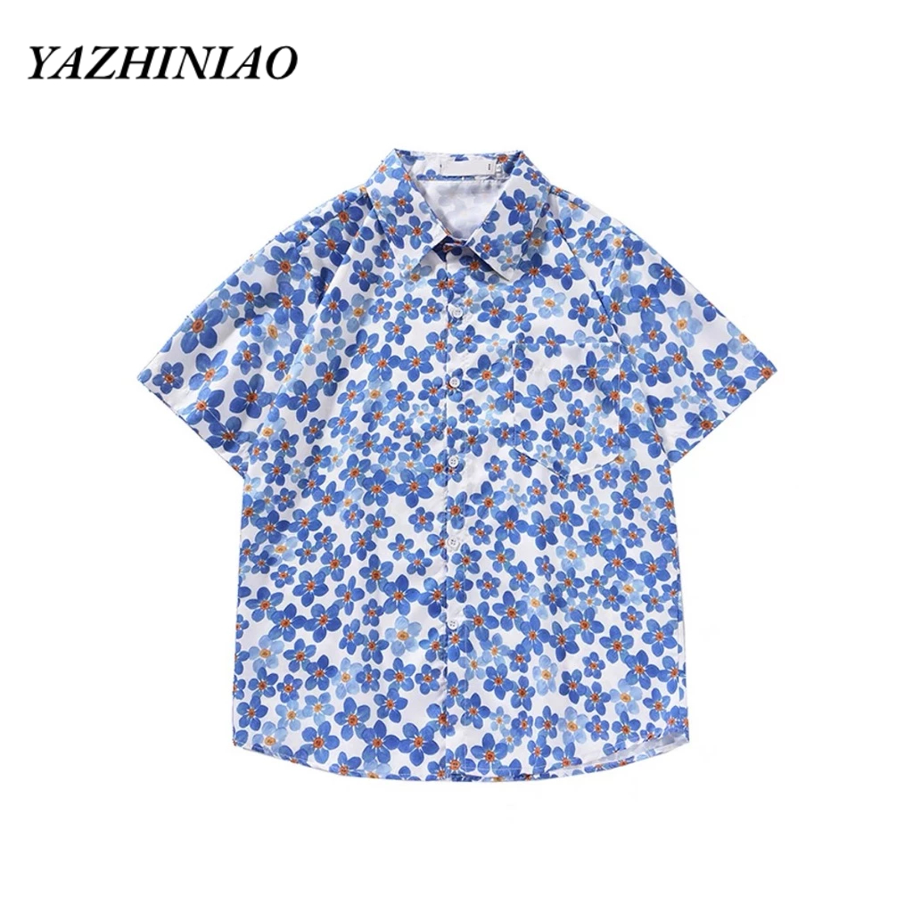 Yazhiniao Áo Sơ Mi Ngắn Tay Cổ Vuông Đơn Giản Tiêu Chuẩn harajuku Nhật Bản Trẻ Trung Thời Trang Mới