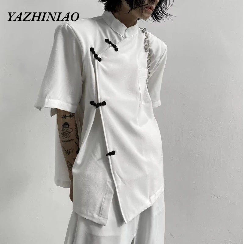 Yazhiniao Áo Sơ Mi Cổ Đứng Phong Cách Trung Hoa retro Thời Trang Cho Nam