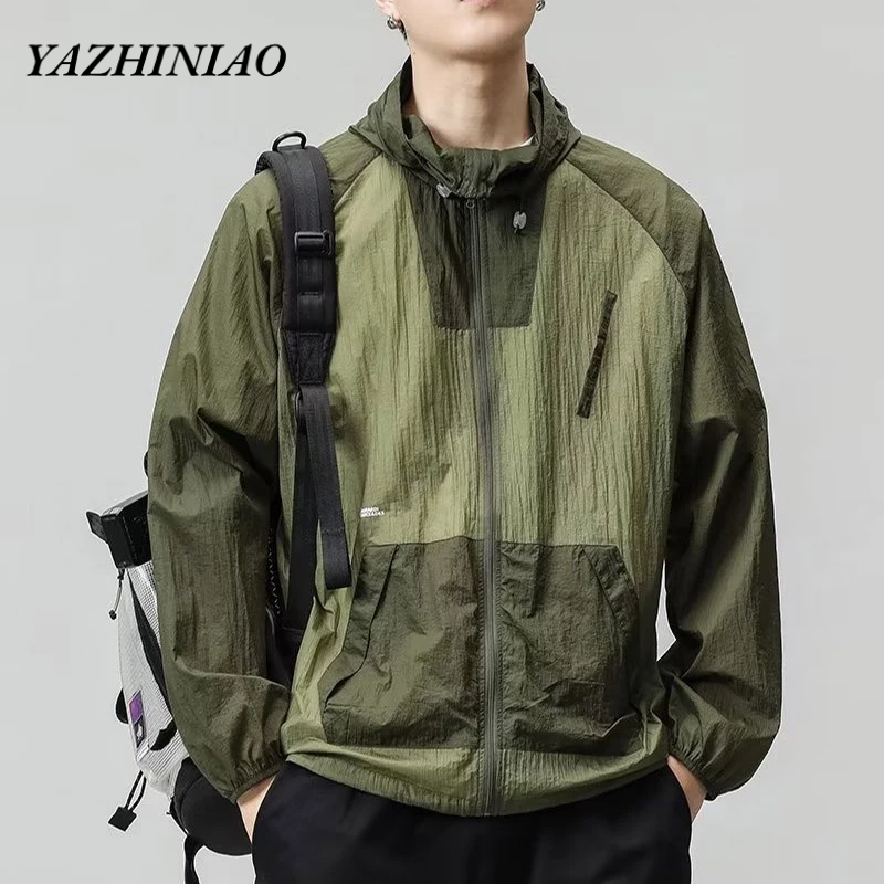 Áo Khoác Chống Nắng Tia uv Có Mũ Trùm Đầu Phối Màu Tương Phản Cổ Điển Nhật Bản Azhiniao Mới Ngoài Trời