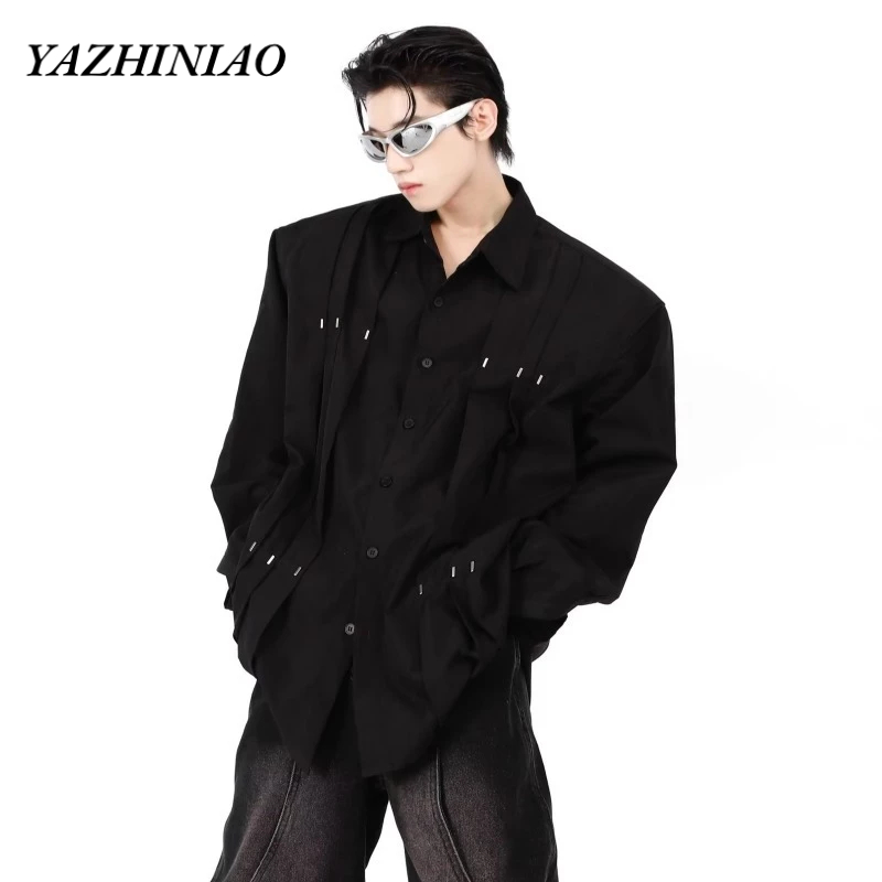 Yazhiniao Áo Sơ Mi Dài Tay Màu Trơn Đơn Giản Phong Cách harajuku Nhật Bản Hợp Thời Trang Cho Nam