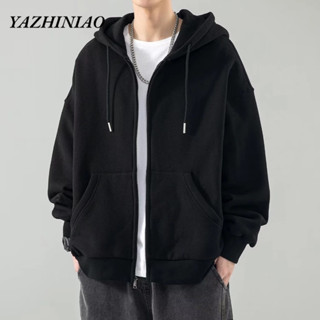  YAZHINIAO Áo Khoác Hoodie Dáng Rộng Phối Khóa Kéo Kiểu retro Mỹ Cá Tính Cho Nam 