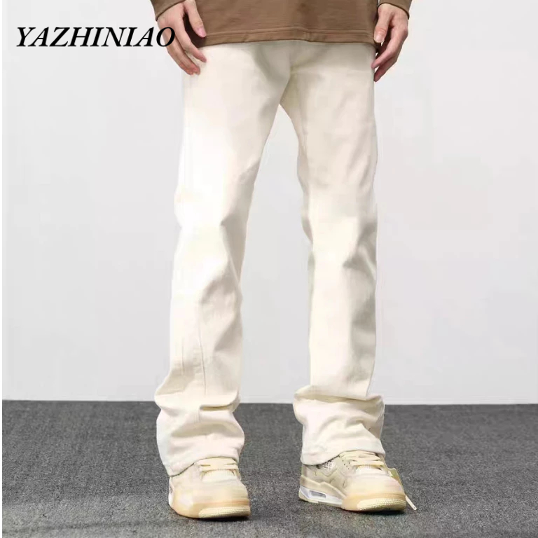 Yazhiniao Quần jeans Dài Ống Đứng Màu Trơn Phong Cách Đường Phố Mỹ Trẻ Trung Cho Nam