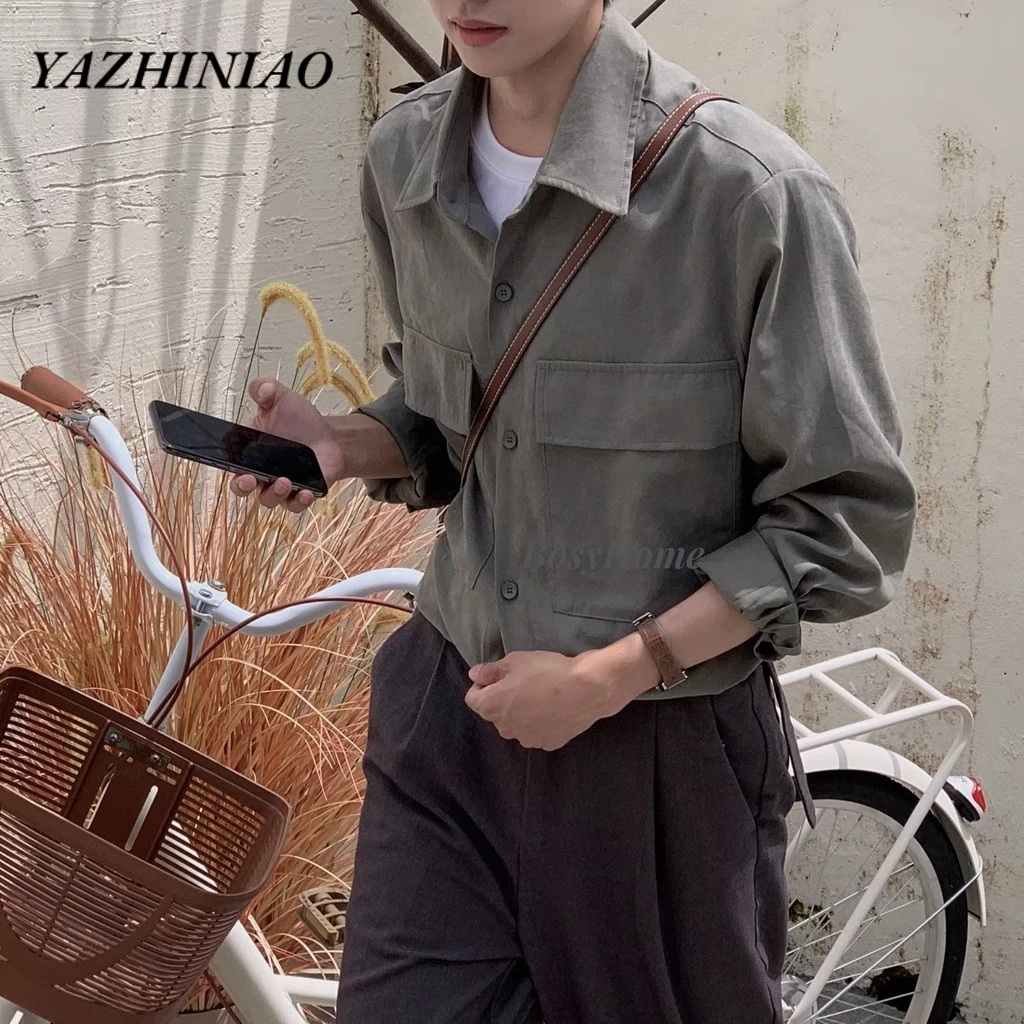 Áo Sơ Mi Nam Dài Tay Màu Trơn Phong Cách harajuku Nhật Bản Thời Trang