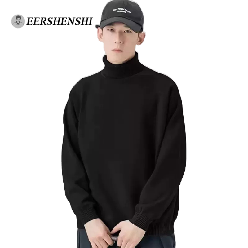 Evisnshi Áo sweater Cổ Lọ Tay Dài Dáng Rộng Màu Trơn Đơn Giản Chất Lượng Cao Cho Nam