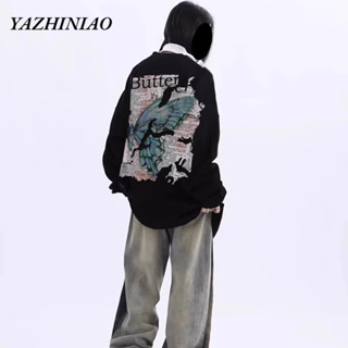 Yazhiniao Áo Sweater Chui Đầu Dáng Rộng In Họa Tiết Bướm Phong Cách Đường Phố Âu Mỹ Cổ Điển Thời Trang Dành Cho Nam