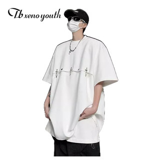  Xeno youth youth Chất Lượng Cao |Áo Thun Tay Ngắn Màu Đen Phối Khóa Kim Loại Phong Cách Đường Phố Mỹ Cá Tính Cho Nam 