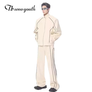 Tb xeno thanh niên Bộ đồ nam sọc thiết kế giản dị phù hợp với quần áo khoác rộng đơn giản và đa năng retro hợp thời trang bộ hai mảnh