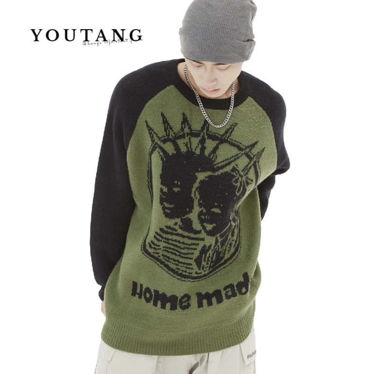 YOUTANG Áo sweater Cổ Tròn Dáng Rộng Phong Cách Trung Tính retro Đường Phố Mỹ Mùa Thu Cho Nam Và Nữ