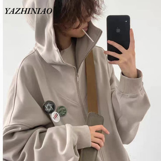 Yazhiniao Áo Khoác Hoodie Phối Khóa Kéo Phong Cách retro Đường Phố Mỹ Cho Nam