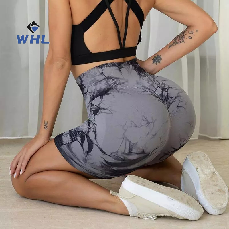 Quần Short Tập Yoga Lưng Cao Nhuộm Màu Phong Cách Âu Mỹ Cho Nữ