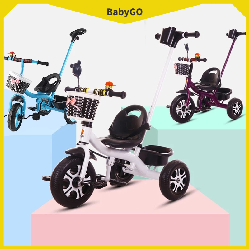 ● BabyGo Xe ba bánh trẻ em cân bằng Bàn đạp gấp có thể điều chỉnh Tay cầm đẩy Điều khiển hướng