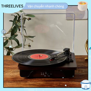 Máy nghe nhạc đĩa than 3 tốc độ tích hợp máy đĩa nghe nhạc vintage loa âm thanh nổi quay xoay cổ điển có nắp che bụi threelives