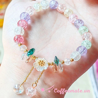 【CF】Vòng Tay Dây Thun Co Giãn Đính Hạt Pha Lê Hình Hoa Cúc Vỏ Sò