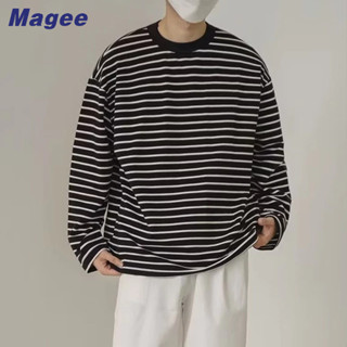 Magee Áo Thun Nam Dài Tay Cổ Tròn Sọc Ngang Thời Trang 