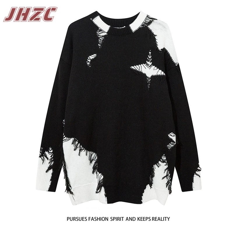 Jhzc Áo sweater Dệt Kim Dáng Rộng Phối Màu Tương Phản Kiểu hip-hop Đường Phố Mỹ Thời Trang Thu Đông Cho Nam