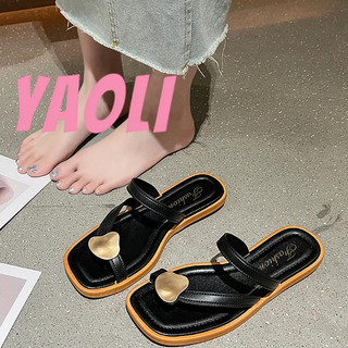 YAOLI  Dép Sandal  Đế Bằng Phong Cách Hàn Quốc Thời Trang Đi Biển Mới Cho Nữ