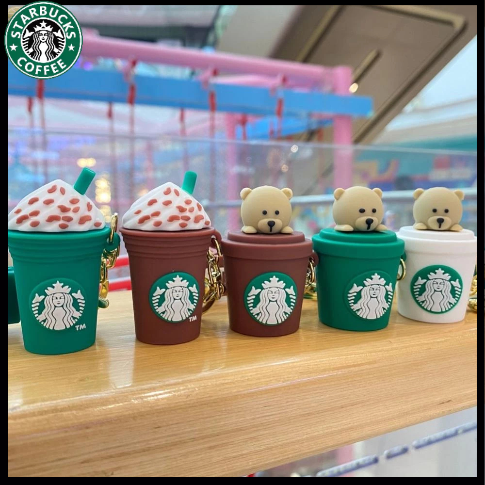 Starbucks keychain phim hoạt hình dễ thương gấu mặt dây chuyền cà phê trà sữa chuỗi chìa khóa quà tặng trang trí túi