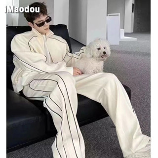 iMaodou Set Đồ Thể Thao Áo Khoác cardigan Phối Quần Dài Ống Rộng Thời Trang Cao Cấp Cho Nam